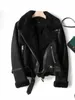 Women's Leather Winter Faux Jacket Women Punk Suede Fur Coat Biker Motorcycle Warm Black Outerwear ED1838