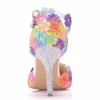 Dress Shoes Crystal Queen Multicolour Rhinestone Lace Flower Bride High Heel Wedding Party With Ankle Strap Bridesmaid H240409 UGWZ