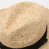 Raffiah Hat Panama Paille Summer Ribbon Noir Femmes Men Wide Brim Beach Sun Cap UV Protection Jazz Fedora Hat240409