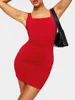 Casual Dresses Women's Knitted Bodycon Dress Summer Elegant Party Tight Fitted Square Neck Sleeveless Solid Color Short Tank For Prom