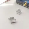 Stud Earrings Custom Solid 14K White Gold Push Earring Back Women Clover Wedding Anniversary Engagement Moissanite Diamond