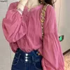 Ärmelte rosa Frühling Neues Hemd Damen Design Chiffon Top