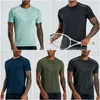 Lu Lemons S A Men Yoga outfit Gymkläder Summer Övning Fiess Wear Sportwear Train Running Short Sleeve Shirts Outdoor Tops Snabbt Dry Tracie Fie1