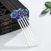 Wedding Women Traditional Chinese Blue Lotus Hair Accessories Cloisonne Hair Comb Headwear Hanfu Hairpin