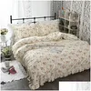 Bedding Sets Top Garden Flower Print King Size Ruffle Duvet Er Sheet Princess Linens Queen Comforter 221129 Drop Delivery Dhzsd