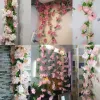 225 cm konstgjorda sidenblommor 18 kluster Cherry Vine Rattan Garland Wall Hanging Faux Cherry Blossom Vine Wedding Home Decor