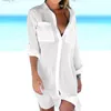 Zwemverdekking lange mouw zwempak bikini cover-up Europese mode eenvoudige massieve kleurzakken knoppen Sun Bescherming Kleding