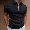 Herren lässige Hemden Sommer Herren Mode lässig Solid Color Reißverschluss Polo-Hemd Schlankes Kurzarm-Lappel-T-Shirt Top 2449