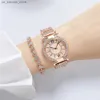 Wristwatches Gold Alloy Luxury Women Fashion es Diamond Encrusted Minimalist Design Ladies Quartz Wristes Drop Shipping Clock Gift240409