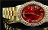 Fashion Top Quality Luxury Wristwatch 18K Mens Yellow Gold 36MM Red Dial Bigger Diamond Watch 60 Ct Automatic Movement Men Watch9627021