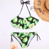 Focle Girl Swimsuit Kids Kids Avocado Print Girl Bikini Set 7-14 anni Due pezzi da bagno per bambini Halter Top Girls Bathing Abita