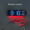 Digital Wall Clock Large LED Display with Remote Control Timer Temperature Date 9 Colored Ambient Lights Desk Clock for Bedroom