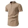 남성용 캐주얼 셔츠 여름 단색 스탠드 칼라 셔츠 남자 짧은 소매 캐주얼 탑 패션 슬림 핏 mens 화이트 풀오버 셔츠 플러스 M-5XL 240409