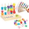 Toddler Ahşap Montessori Oyuncaklar Boncuklar Sıralama İstifleme Blok Eşleştirme Şekli Bağlama Boncukları Diş Çıkma İnce Motor Becerileri Oyuncaklar Çocuklar