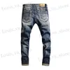 Jeans masculin style italien mode jeans rétro bleu bleu élastique mince jeans hommes patchwork vintage designer décontracté stretch denim pantalon t240409