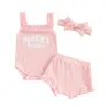 Set di abbigliamento Suefunskry baby girl outfit estate lettere lettere fronzoli cinghie senza maniche rompe in vita elastico pantaloncine