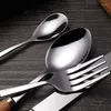 Dinnerware Sets YO-Stainless Steel Tableware Set Wood Handle Knife/Fork/Spoon Flatware Cutlery