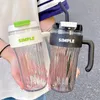 Prosta duża pojemność Puchar samochodu plastikowe butelki ze słomy z uchwytem przezroczysty sok owocowy napój mleczny dla dziewcząt 240409