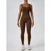 Kvinnor Solid Backless Seamless Ribbed Secondskin känner dig åtstramande sporttank Jumpsuit Spring Summer Clothes Women Comfo 240409