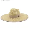 Chapeaux à bord large chapeau seau d'été 13 cm grand avant-toits de protection solaire solide chapeau soleil femmes hommes dôme de la mode de la plage fille fille fille paille chapeau dames caps y240409