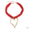 Chaines Colorf MtiLayer Perles Collier en forme de cœur Hollow Out pour les femmes Golden Sier Color Lava Pendant Cadeaux Drop Livraison Otgi