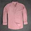 Мужские повседневные рубашки амикаджи мужчина чисто хлопковая оксфордская рубашка розовая синяя ретро простые сплошные цветные капля рубашки с длинным рукавом для мужчин 2449