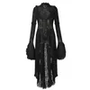 Lässige Kleider Retro Courtkleid für Frauen Gothic Vintage Spitzenglocke Langarm Witch Irisch Kostüm elegantes Kleid