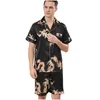Slaapkleding voor heren Satin Silk Pyjama Sets Shirts Shorts Mannelijke Pijama Sleep Wear Leisure Home Clothing Dragon Letter Loungewear Drop DHB4F