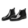 Сапоги новые круглые патентные кожаные хелаза Мужские ботинки деловые повседневные сапоги с лодыжкой простые стильные офисные ботинки Mens High Top обувь