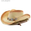 Wide Brim Hats Bucket Hats Simple Cowgirl Summer Hat Straw Hat for Women Men Western Cowboy Hat Lady Trendy Woven Sun Hat Wide-brim Beach Cap Y240409