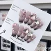 Unghie false rosa fatte a mano Y2K coreano di lusso di lusso di mandorle riutilizzabile adesivo falsa copertura piena per le unghie manicure artificiale 240328