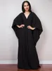 Solid V-neck Batwing Sleeve Plus Size Kaftan Loose Maxi Dresses Women Summer Beachwear Bathing Robe Soft House Dress N1306 240321