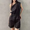 Cargo Jumpsuit Fashion Designer Women Tops Shirt New Summer 2024 Solid Black One Shoulder Elastic Waist Casual Style FZ2404092