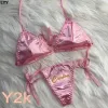 Nome personalizado Thongs BRA 2PC/SETS Y2K Sexy Girls Crystal Borderyer Letters G-String para mulheres Presentes de roupas íntimas rosa-rosa