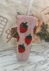 Customized DIY 24oz Bling Jelly Resin Pink Rhinestone Tumbler with StrawRed Strawberry for Lovely Girls Cup 240409