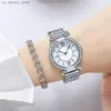 Wristwatches Gold Alloy Luxury Women Fashion es Diamond Encrusted Minimalist Design Ladies Quartz Wristes Drop Shipping Clock Gift240409