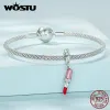 Wostu 925 Sterling Silver Lotus Ring Lipstick Pendant Pink Heart Palm Hanging Bead Fit Original Armband Dangle Jewelry Making
