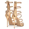 Sandals Summer Style Golden Buckle High-heeled Women's Catwalk Fashion Large Size Banquet Dress Thin Belt Custom