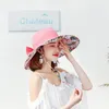 summer womens Super Big Brim sun hat fashion printing UV protection Wind Rope Fixed Beach Hat Foldable240409