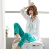 Home Clothing XiangYiHui Autumn Cotton Letter Women 's Long Sleeve Pajamas Suit Turn-down Collar Cardigan Big Size M-XXL Ladies Nightwear