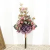 Flores decorativas Autumn Artificial Retro Silk Peony como o Big Bouquet Real Bouquet Fake Plants Wreath Home Diy Diy Wedding Outdoor Decoration