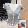 V Neck Knits Top Women Butterfly Pattern Cardigan Cardigan вязаная футболка Жемчужная кнопка