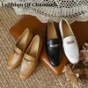 Casual Shoes LeShion Of Chanmeb 2021 New Natural Cow Real Leather Loafers Shoes Womens Black Beige Brown Casual Flats Brand Lock Chain Shoes T240409