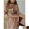 Basic Casual Dresses Womens Midi Knitted Dress Fall Winter Loose Lapel Thickened Long Sleeve Sweater Drop Delivery Apparel Clothing Dhsar