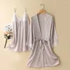 Ev Giyim Yeşil Kadın Kimono Robe Elbise Setleri Seksi V-Gutt Dantel Trim Binyolu Nightdress Yaz Çamaşırı Uykshirts M-XL Giysiler Giyim