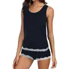 Vêtements à domicile Blue Femmes Pyjama Set à rayures Sans manches Shewear Tank Bamboo Tank and Shorts Solid Ladies Lingerie Mujer S70