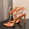 Scarpe eleganti Liyke 2024 New Orange String Bead Women Sexy 11,5 cm sandali alla caviglia alla caviglia tacchi alti tacchi estivi per feste estive H240409 SMIC