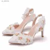 Kleiderschuhe Kristall Königin Elegante Erwachsene Sandalen Hochzeit Brautspitze Zehen 10 cm High Heels Spitzenblume formale H240409