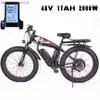 Bicicletas Portab Bicicc Ectric Mountain com pneus grossos Ectric Snowmobi 26 polegadas 2000W 48V 17AH Bateria 26 polegadas L48