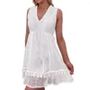 Casual Dresses Chic Lady Mini Dress Drawstring Over Kne Length Summer Loose Hem Ladies